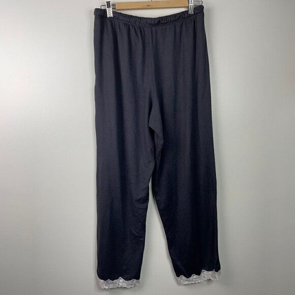 Eileen West  Two Piece Lace Trim Button Down Pajama Set  Dark Gray  Size Medium - Picture 6 of 7